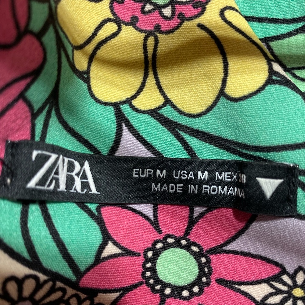 Zara Floral Sleeveless Spaghetti Strap Crop Tank Top Size Medium - Picture 11 of 12